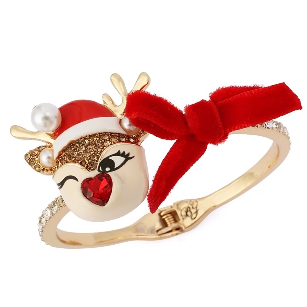 Betsey Johnson Santa Baby Reindeer Bow Bangle Bracelet New